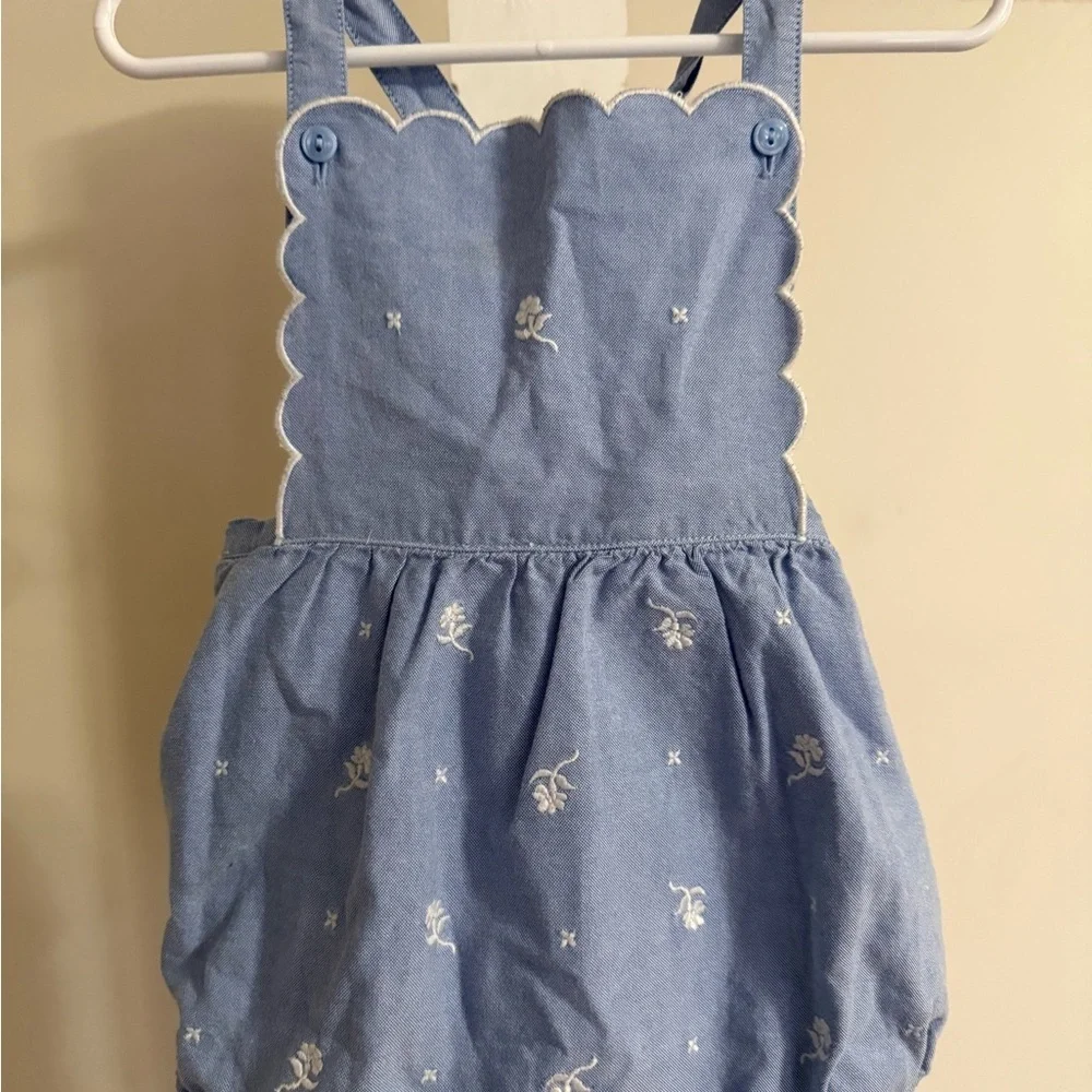 Janie and Jack Embroidered Floral Oxford Romper